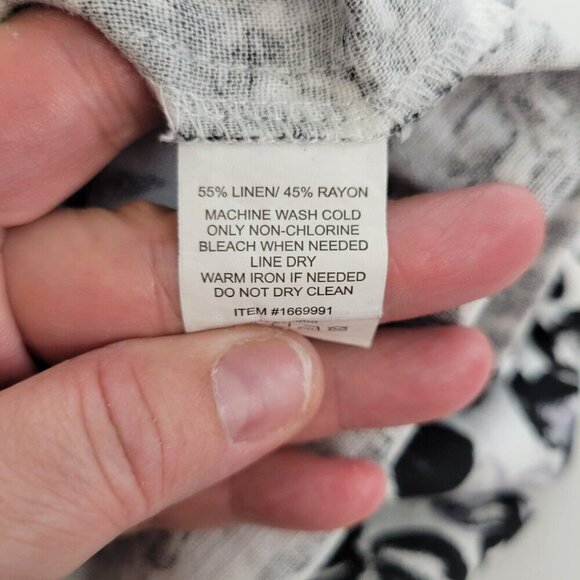 Briggs Tropical Linen Blend Shift Dress Black White Pullover V Neck Sleeveless - Picture 7 of 9